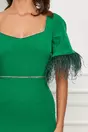 Rochie Dy Fashion verde cu pene la maneci si insertie stralucitoare