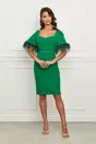 Rochie Dy Fashion verde cu pene la maneci si insertie stralucitoare