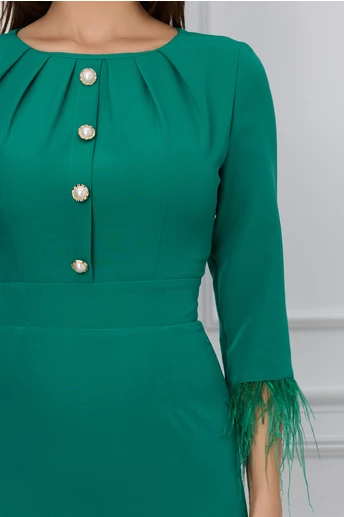 Rochie Dy Fashion verde cu pene la maneci si la baza