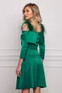 Rochie Dy Fashion verde cu pene la umeri si pliuri pe bust