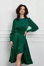 Rochie Dy Fashion verde din satin cu volan pe fusta
