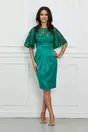 Rochie Dy Fashion verde din tafta cu dantela florala la bust