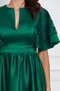 Rochie Dy Fashion verde din tafta cu maneci din dantela