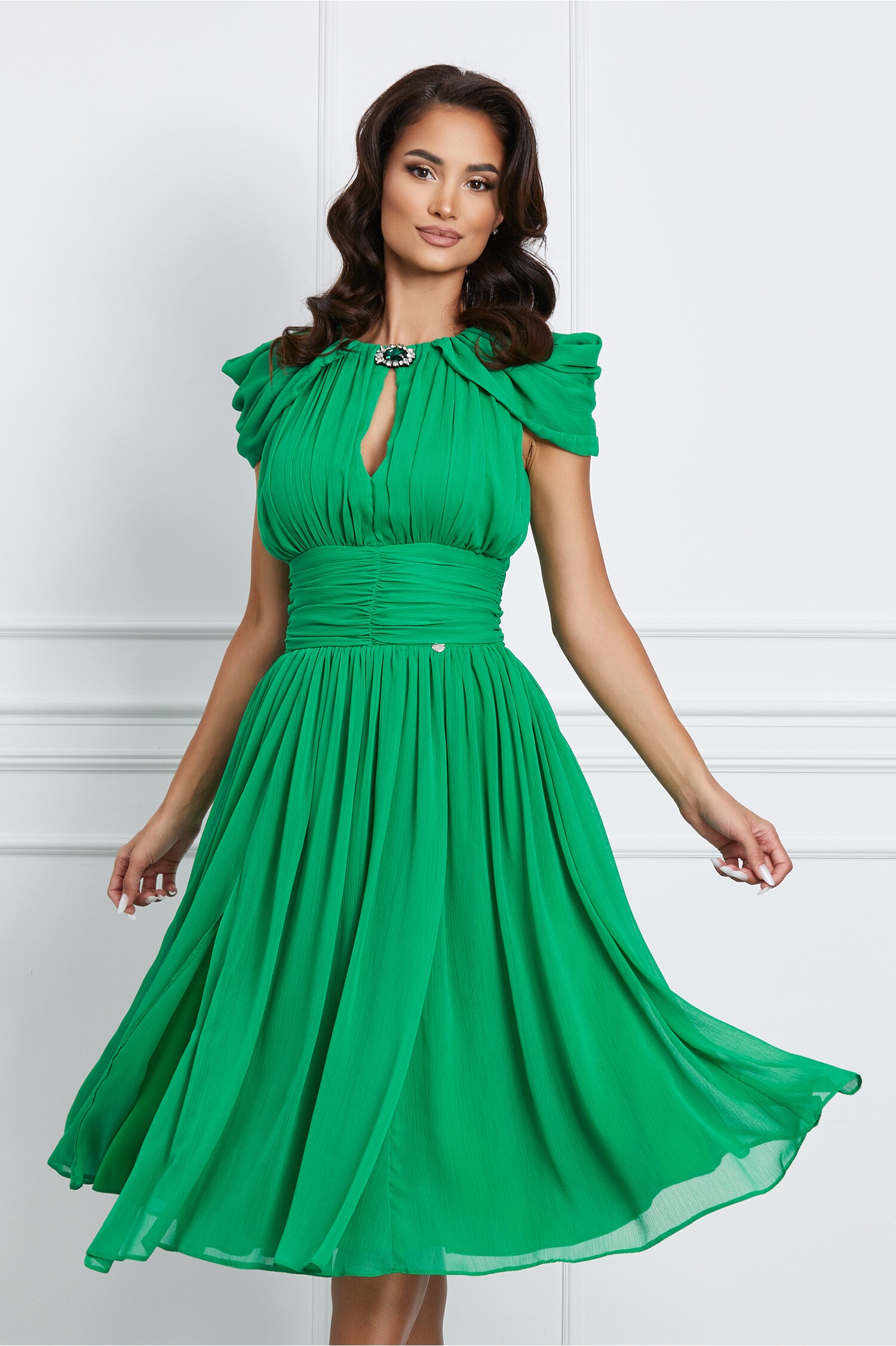 Rochie DY Fashion verde din voal cu accesoriu