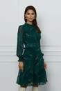 Rochie Dy Fashion verde din voal cu imprimeuri maro