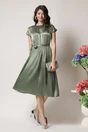 Rochie DY Fashion eleganta din satin verde fistic cu strasuri pe bust si cordon in talie