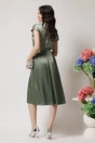 Rochie DY Fashion eleganta din satin verde fistic cu strasuri pe bust si cordon in talie