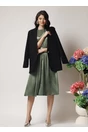 Rochie DY Fashion eleganta din satin verde fistic cu strasuri pe bust si cordon in talie