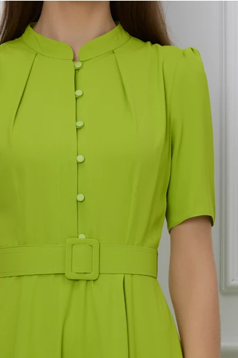 Rochie Dy Fashion verde lime cu nasturi la bust si curea in talie