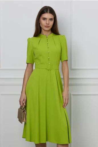 Rochie Dy Fashion verde lime cu nasturi la bust si curea in talie