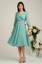 Rochie Dy Fashion verde menta din voal cu fir stralucitor si cordon
