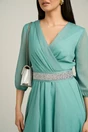 Rochie Dy Fashion verde menta din voal cu fir stralucitor si cordon