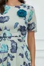 Rochie Dy Fashion verde mint cu imprimeu albastru si floare 3D
