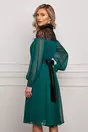 Rochie Dy Fashion verde petrol din voal cu cordon catifelat in talie
