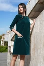 Rochie Dy Fashion verde smarald din catifea cu dantela la maneci si buzunare