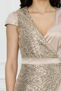 Rochie eleganta bej din satin cu paiete