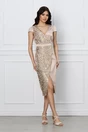 Rochie eleganta bej din satin cu paiete