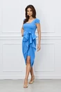 Rochie eleganta bleu cu funda maxi si volane pe fusta