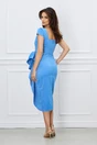 Rochie eleganta bleu cu funda maxi si volane pe fusta