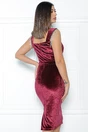 Rochie eleganta bordo din catifea cu franjuri metalici la umeri