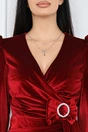 Rochie eleganta de ocazie din catifea bordo cu catarama si funda in talie