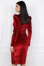 Rochie eleganta de ocazie din catifea bordo cu catarama si funda in talie
