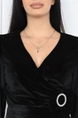 Rochie eleganta de ocazie din catifea neagra cu catarama si funda in talie
