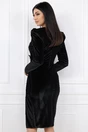 Rochie eleganta de ocazie din catifea neagra cu catarama si funda in talie