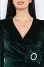 Rochie eleganta de ocazie din catifea verde cu catarama si funda in talie