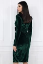 Rochie eleganta de ocazie din catifea verde cu catarama si funda in talie
