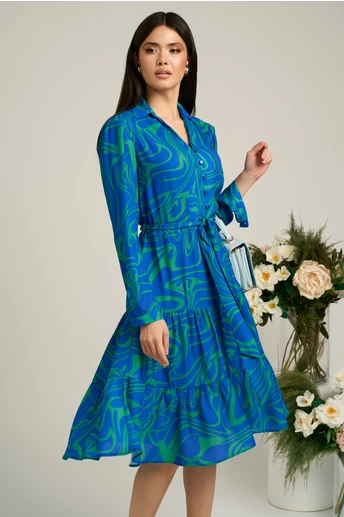 Rochie eleganta de zi cu imprimeuri verzi si albastre
