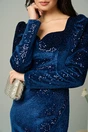 Rochie eleganta din catifea bleumarin cu paiete