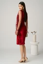 Rochie eleganta din catifea bordo cu maneci din tull cu buline