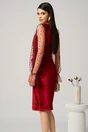Rochie eleganta din catifea bordo cu maneci din tull cu buline