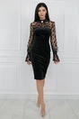 Rochie eleganta din catifea neagra cu buline pe maneci