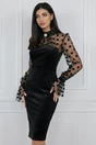 Rochie eleganta din catifea neagra cu buline pe maneci