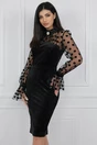 Rochie eleganta din catifea neagra cu buline pe maneci