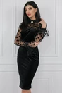Rochie eleganta din catifea neagra cu buline pe maneci
