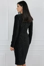Rochie eleganta din catifea neagra cu insertii din fir lurex si catarama in talie