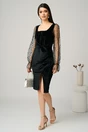 Rochie eleganta din catifea neagra cu maneci din tull cu buline