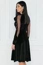 Rochie eleganta din catifea neagra cu maneci din tull si floare pe bust