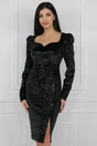 Rochie eleganta din catifea neagra cu paiete