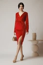 Rochie eleganta din catifea rosie cu paiete pe o parte