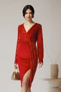 Rochie eleganta din catifea rosie cu paiete pe o parte