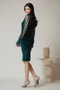 Rochie eleganta din catifea verde cu buline pe maneci