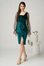 Rochie eleganta din catifea verde cu maneci din tull cu buline