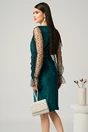 Rochie eleganta din catifea verde cu maneci din tull cu buline