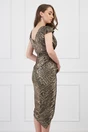 Rochie eleganta din lurex aurie cu reflexii si fronseu