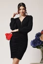 Rochie eleganta din lurex neagra cu fronseu pe fusta