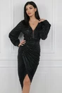 Rochie eleganta din lurex neagra cu fusta petrecuta